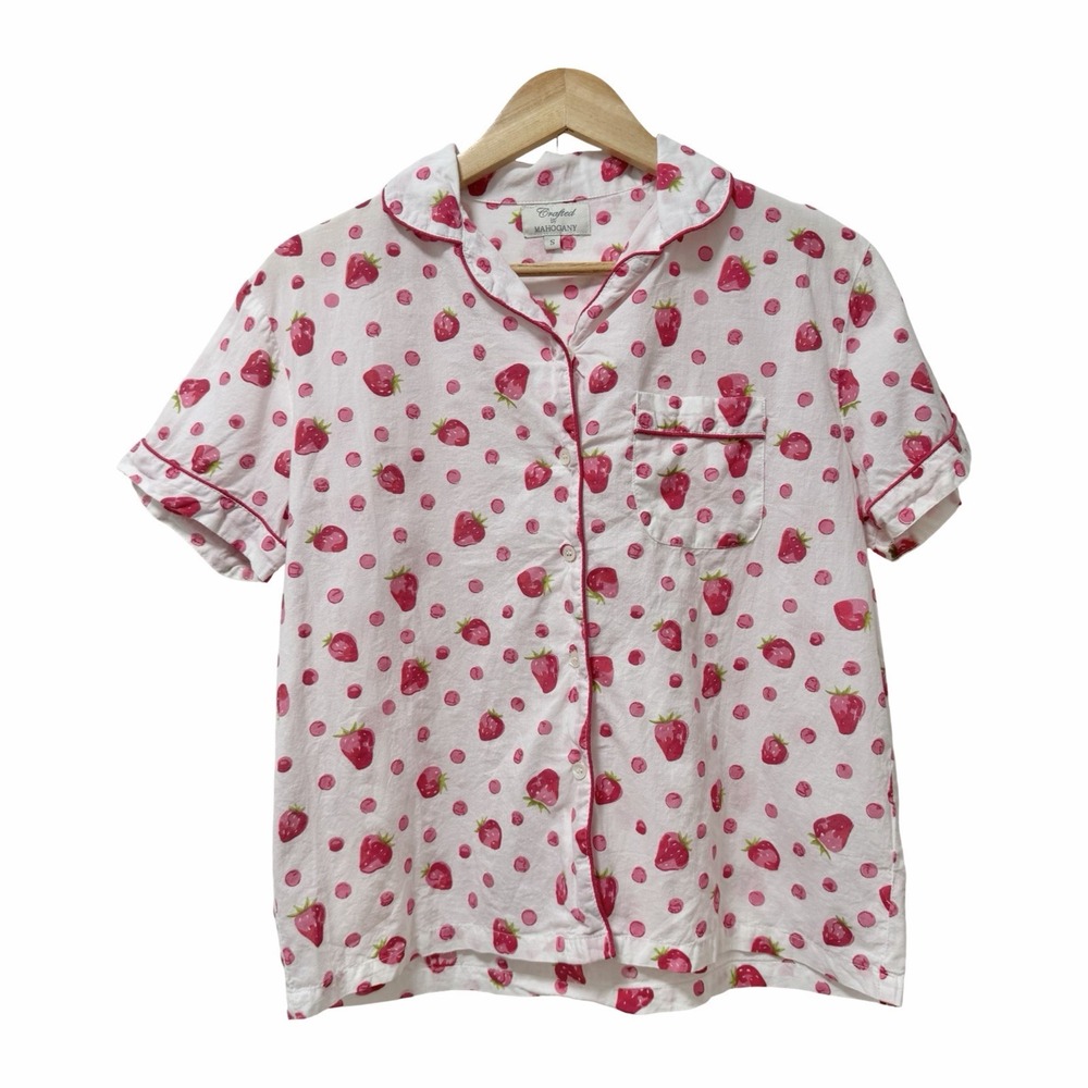 Mahogany Womens Floral Strawberry Print Button Up Pajama Top Size S Sleepwear